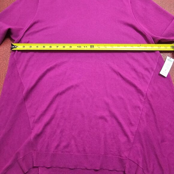 Chicos Fuchsia Turtleneck Sweater XL Sharkbite Hem Drapey Lightweight Layer - Picture 8 of 11